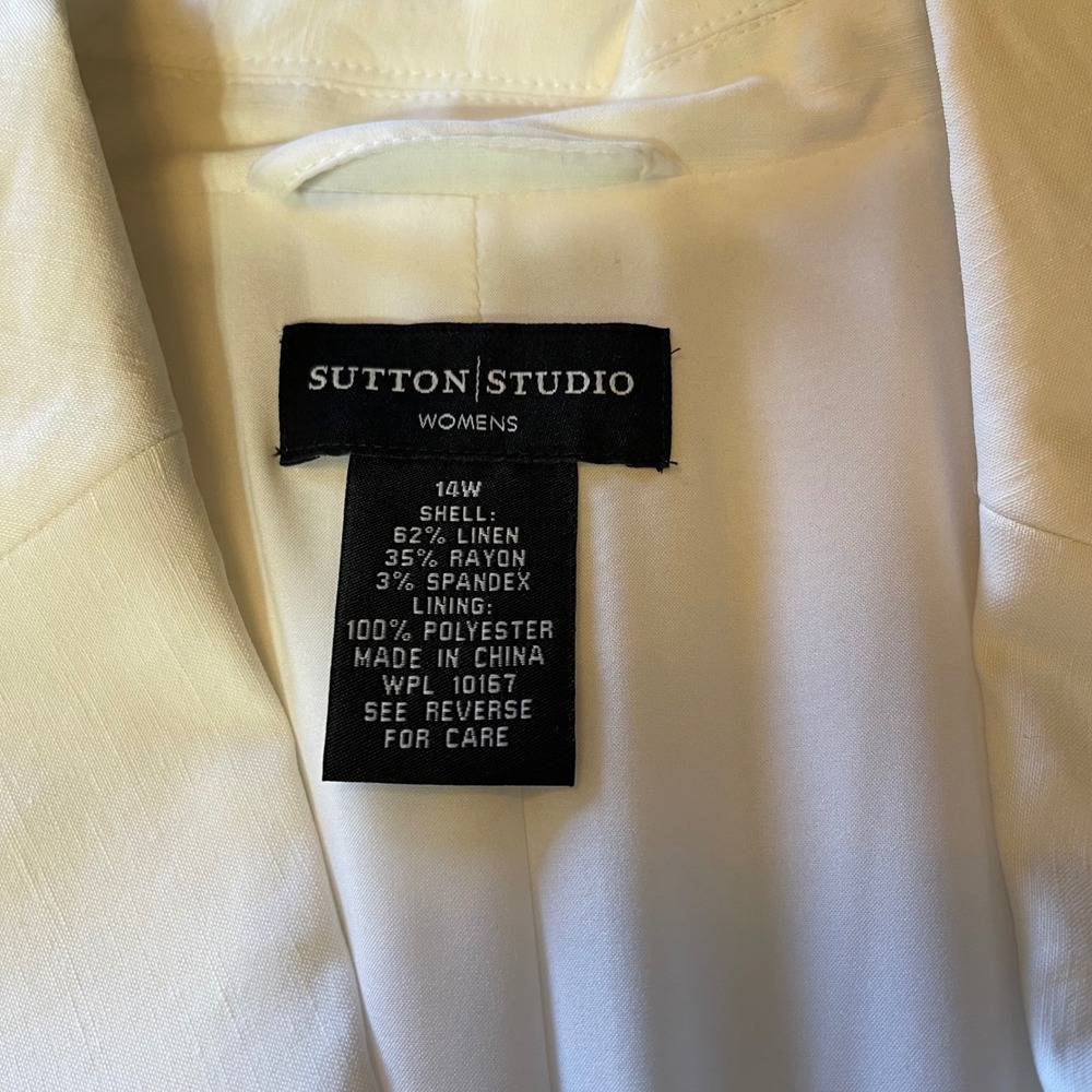 NEW Sutton Studio Womens White Linen Blend 2 Pc Pant Suit Blazer & Trousers 14 - Picture 11 of 16